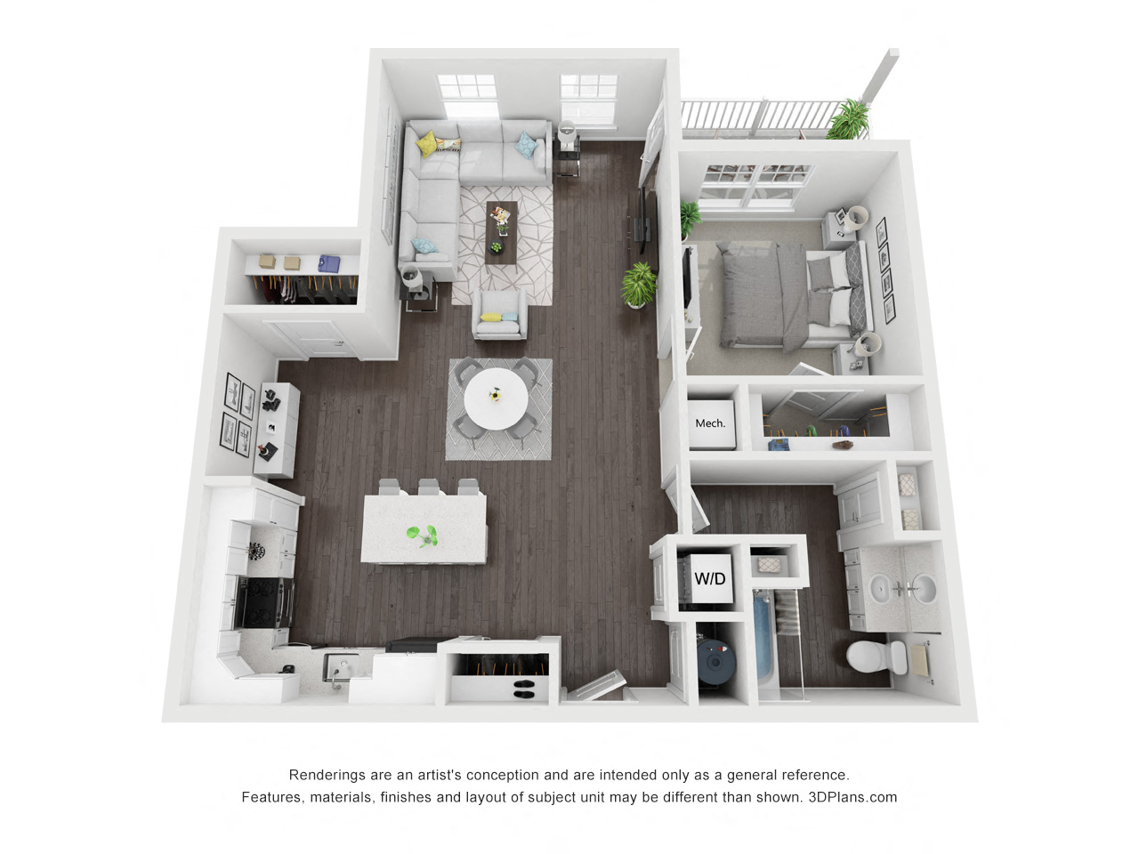 Floor plan for 1 bed, 1 bath, 926 sqft